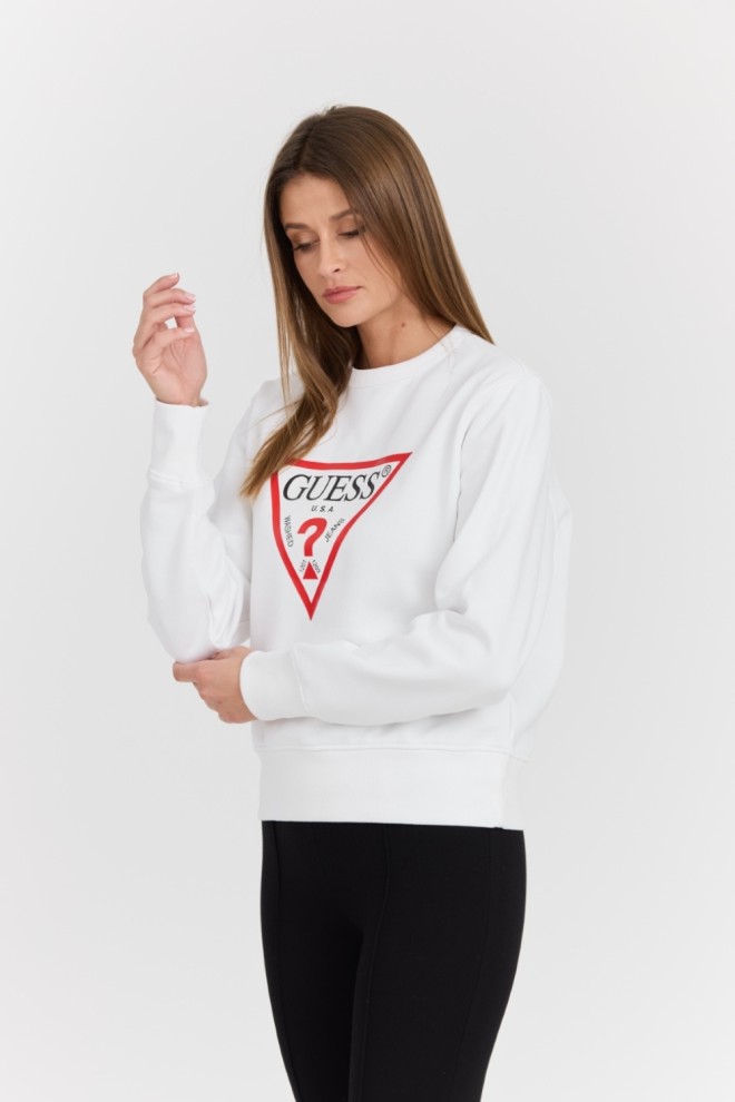 GUESS Biała damska bluza z dużym logo Original Fleece