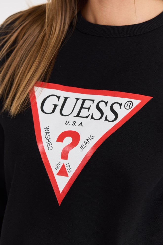 GUESS Black Women's Large Logo Original Fleece Sweatshirt