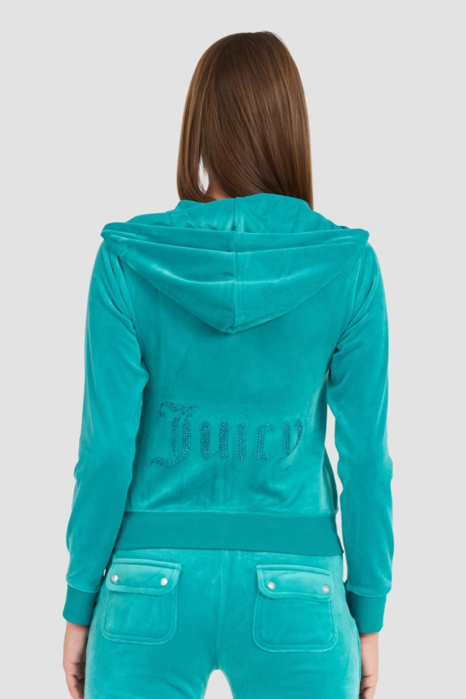 JUICY COUTURE Damska turkusowa bluza Robertson Jewelled Velour Hoodie