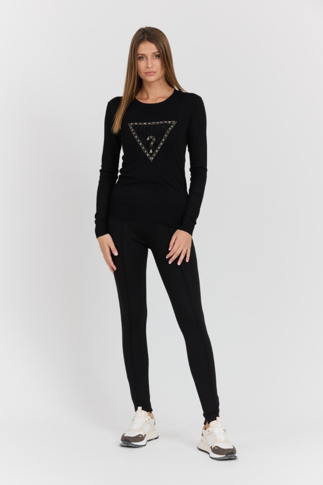 GUESS Pulover negru pentru femei Rylie Triangle Logo