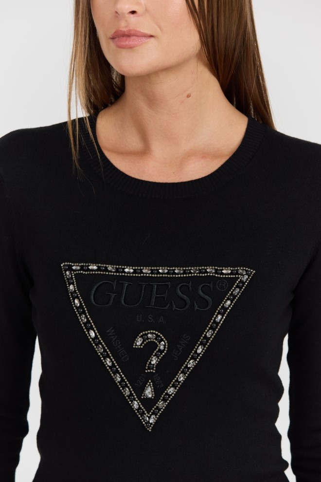 GUESS Pulover negru pentru femei Rylie Triangle Logo