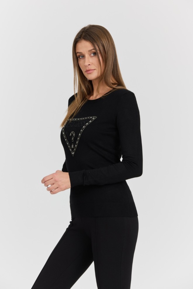 GUESS Pulover negru pentru femei Rylie Triangle Logo
