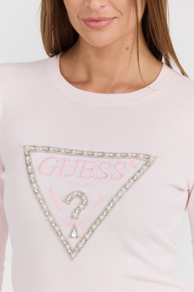 Pulover cu logo cu triunghi Rylie pentru femei GUESS Pink