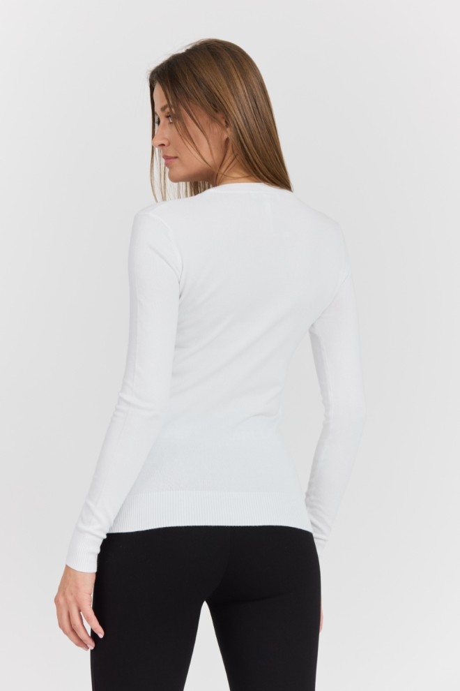 GUESS Pulover alb pentru femei Rylie Triangle cu logo mare