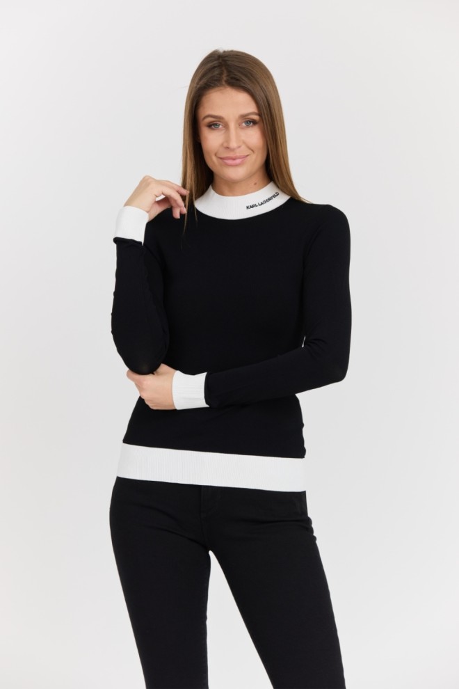 KARL LAGERFELD Black Women's Turtle Neck Logo Turtleneck