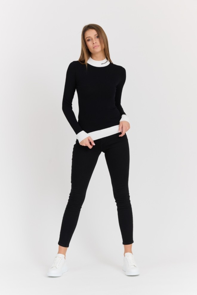 KARL LAGERFELD Black Women's Turtle Neck Logo Turtleneck