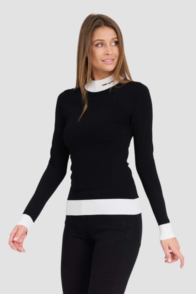 KARL LAGERFELD Black Women's Turtle Neck Logo Turtleneck