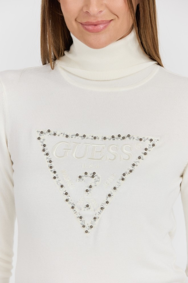 GUESS White Women's Piper Triangle Logo Turtleneck