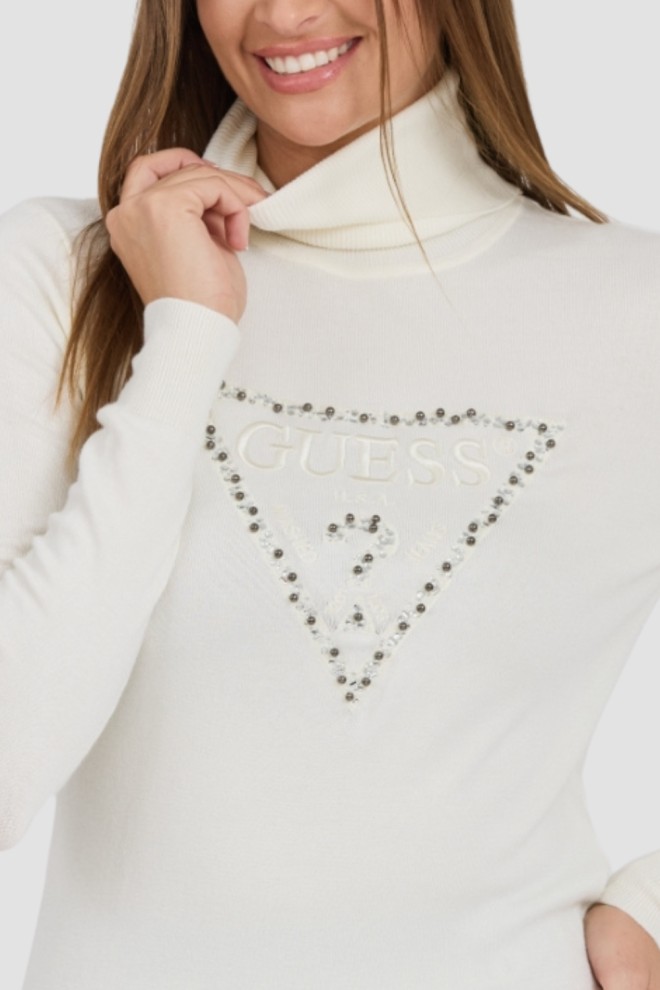 GUESS White Women's Piper Triangle Logo Turtleneck