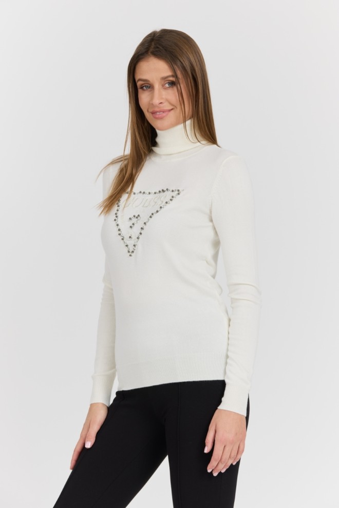 GUESS White Women's Piper Triangle Logo Turtleneck