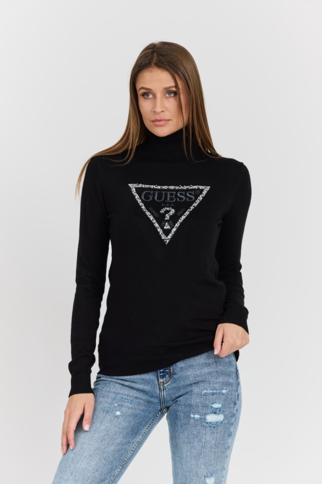 GUESS Black women's Piper Triangle turtleneck with large logo