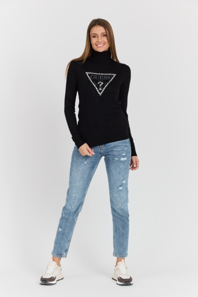 GUESS Black women's Piper Triangle turtleneck with large logo