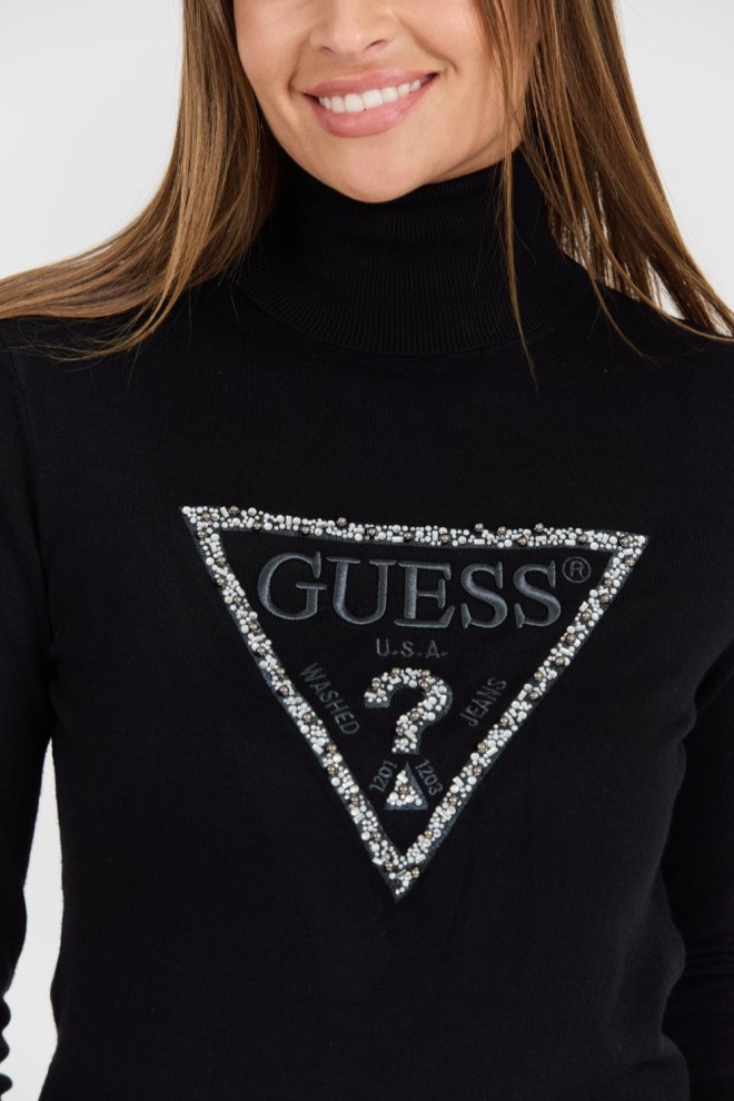 GUESS Black women's Piper Triangle turtleneck with large logo