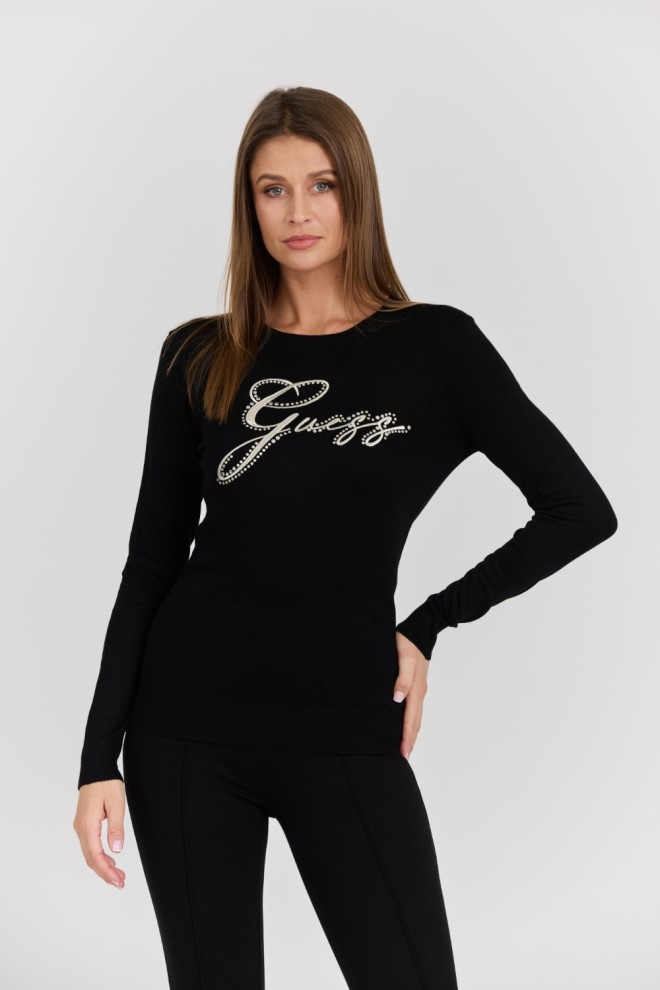 GUESS Czarny damski sweter Olive z haftowanym logo