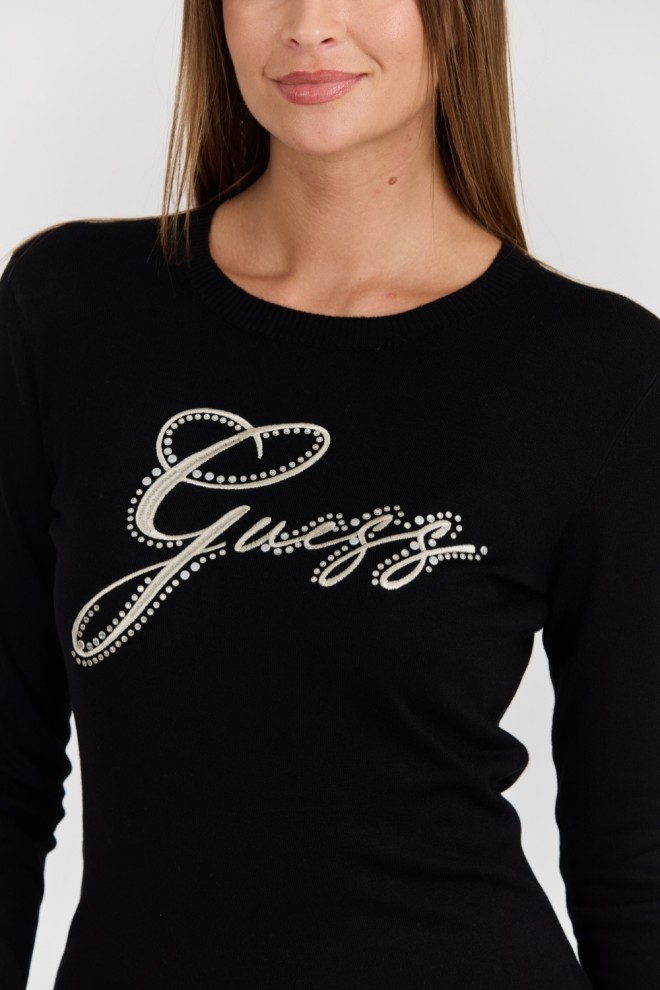 GUESS Czarny damski sweter Olive z haftowanym logo