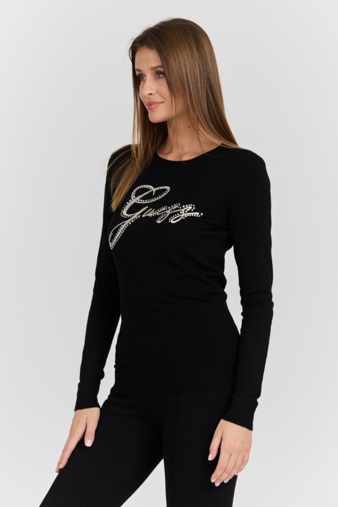 GUESS Czarny damski sweter Olive z haftowanym logo