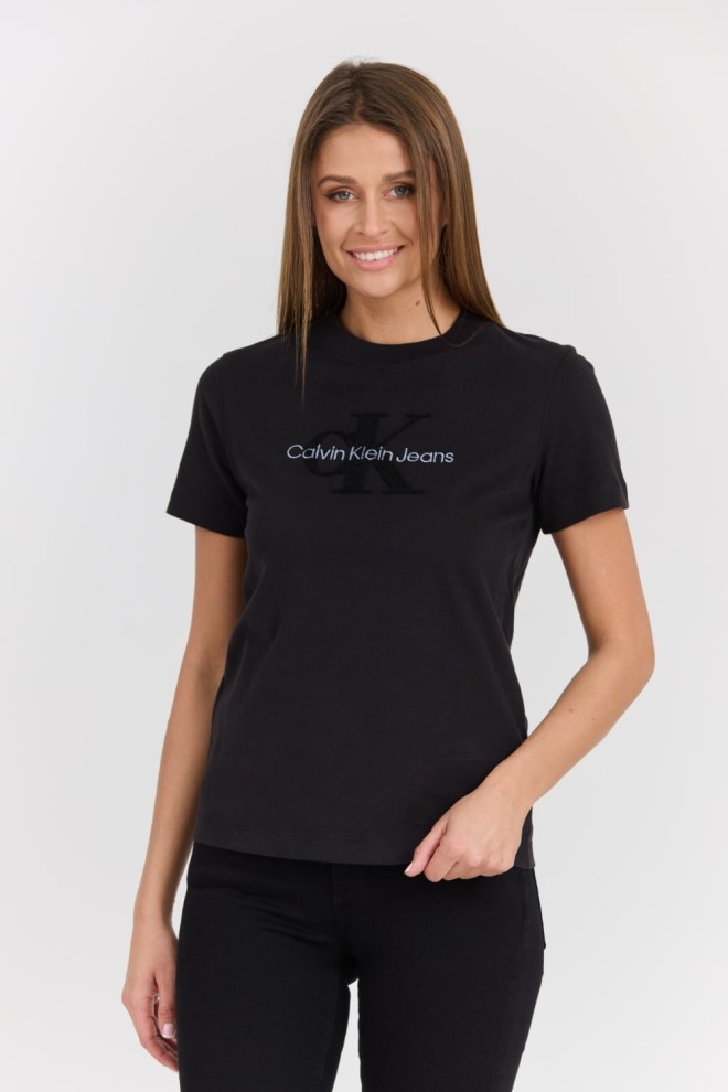 CALVIN KLEIN Czarny damski t-shirt z haftowanym logo