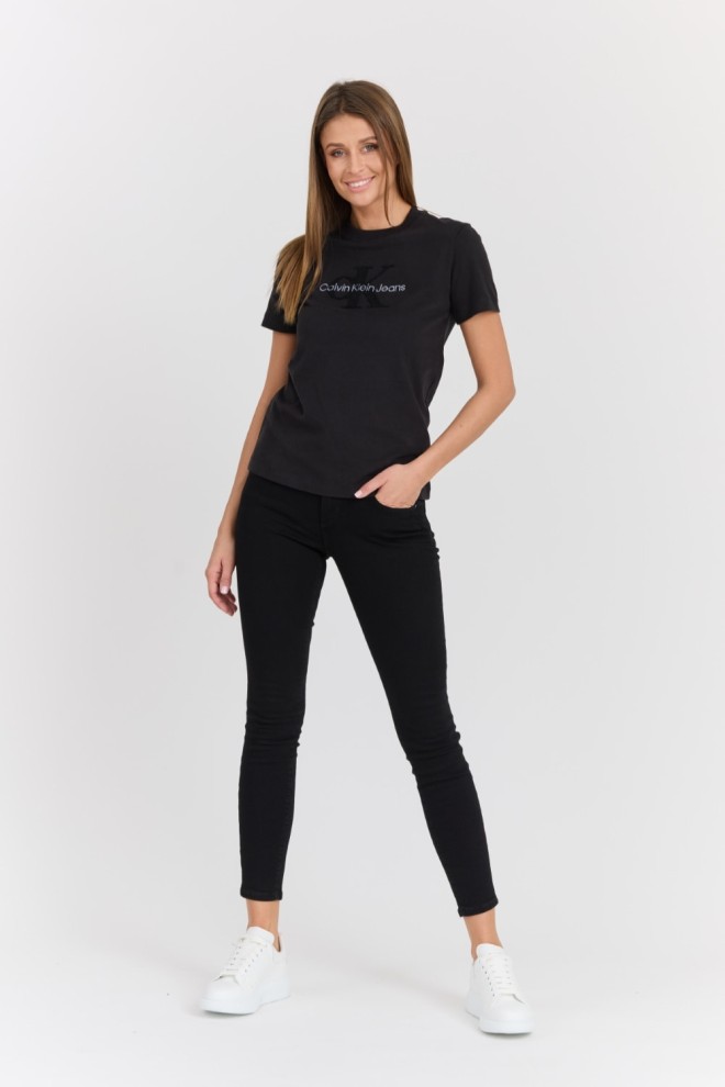 CALVIN KLEIN Black women's t-shirt with embroidered logo