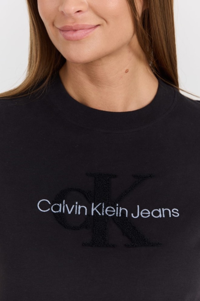 CALVIN KLEIN Czarny damski t-shirt z haftowanym logo