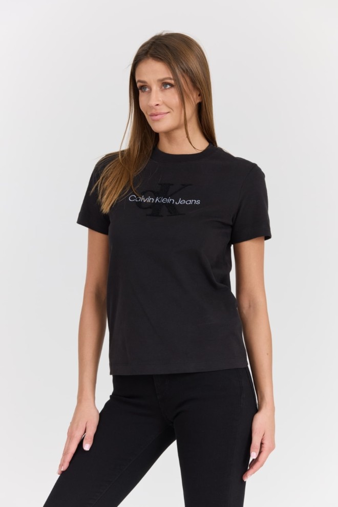 CALVIN KLEIN Black women's t-shirt with embroidered logo