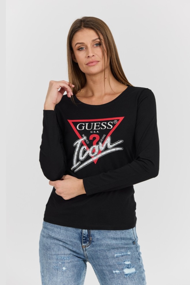 Чорний жіночий лонгслів GUESS Icon Tee з великим логотипом