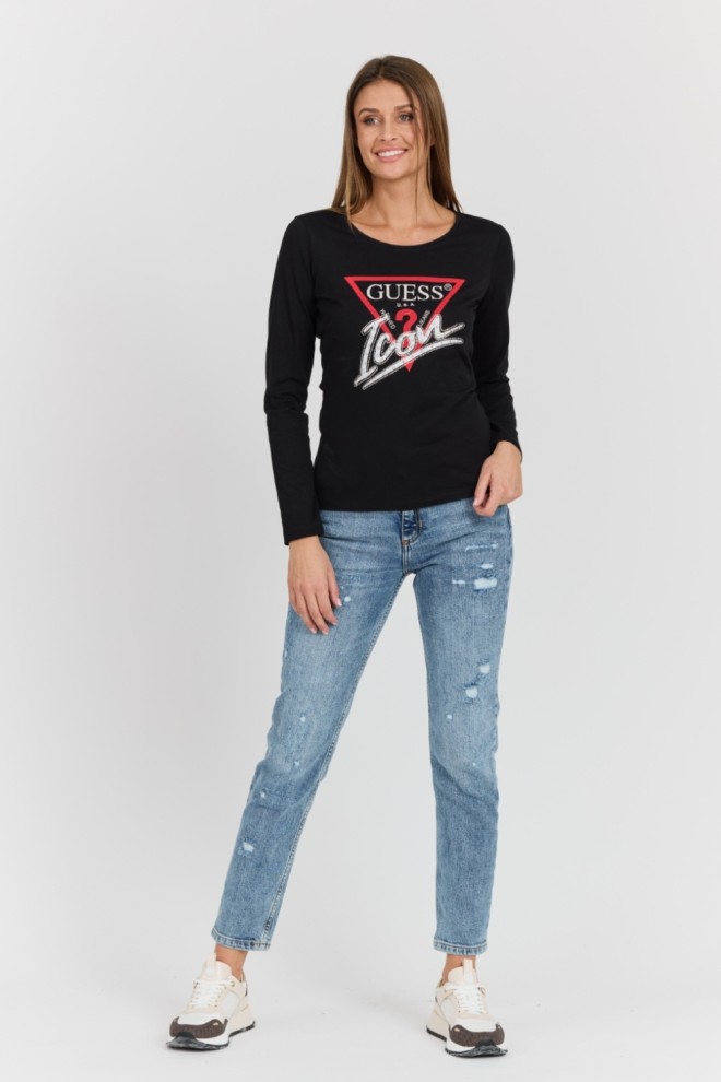 GUESS Black women's Icon Tee longsleeve with large logo