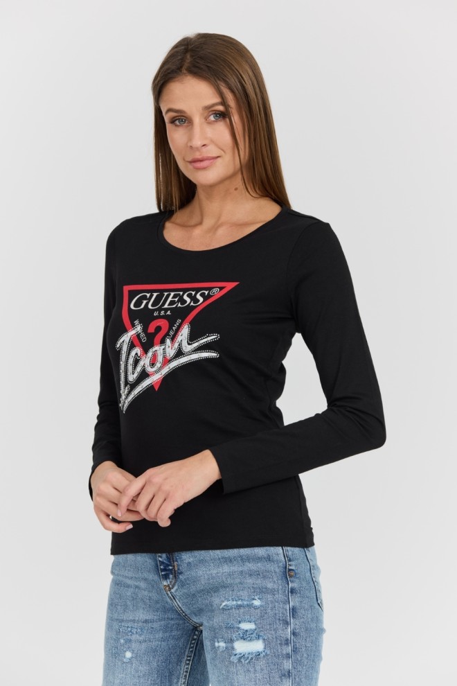 Чорний жіночий лонгслів GUESS Icon Tee з великим логотипом