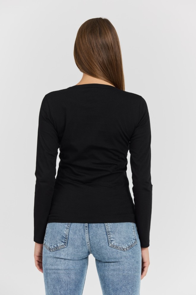 GUESS negru femei Icon Tee cu mânecă lungă cu logo-ul mare