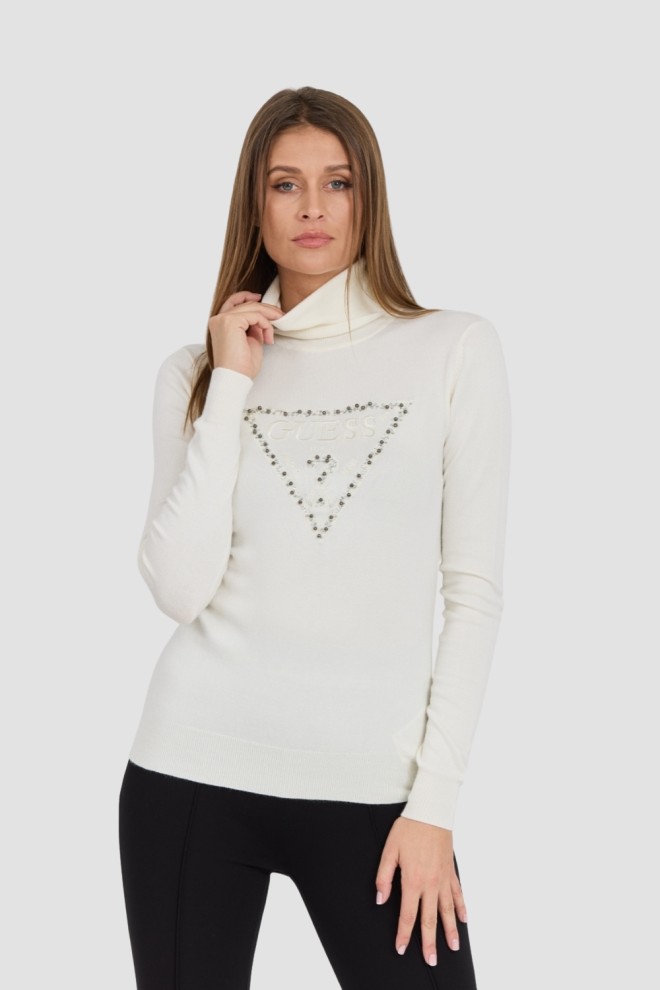 GUESS White Women's Piper Triangle Logo Turtleneck