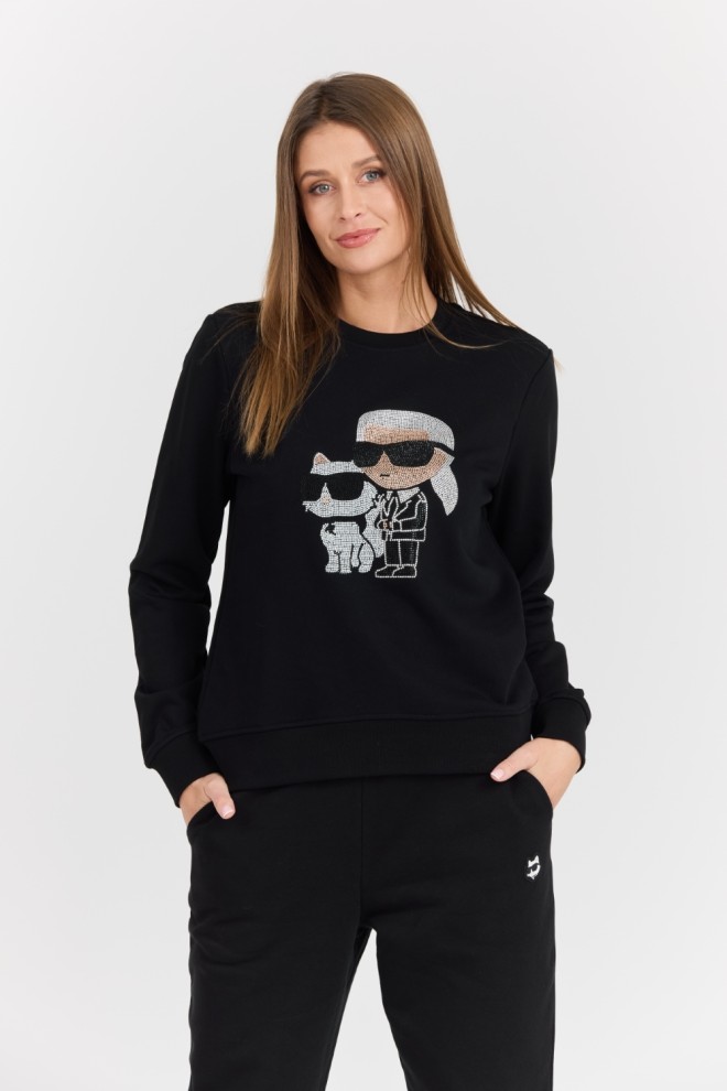 KARL LAGERFELD Czarna damska bluza z cyrkoniami Ikonik 2.0