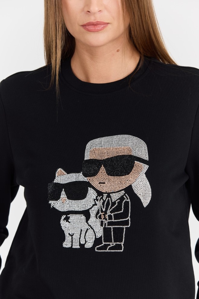 KARL LAGERFELD Czarna damska bluza z cyrkoniami Ikonik 2.0