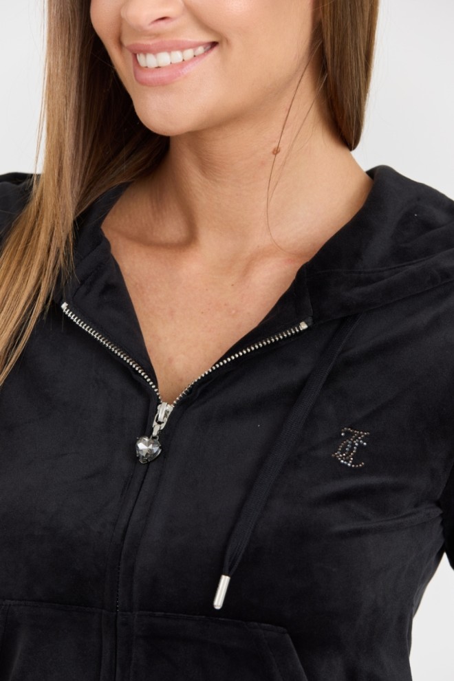 Hanorac cu glugă din catifea cu bijuterii JUICY COUTURE pentru femei Black Robertson