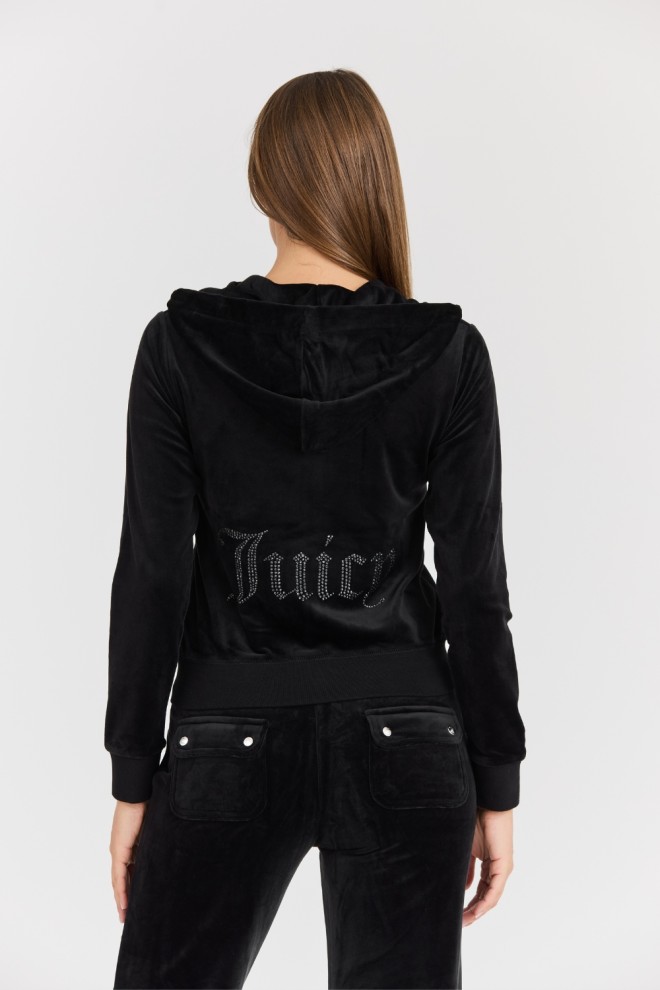 JUICY COUTURE Women's Black Robertson Jewelled Velour Hoodie