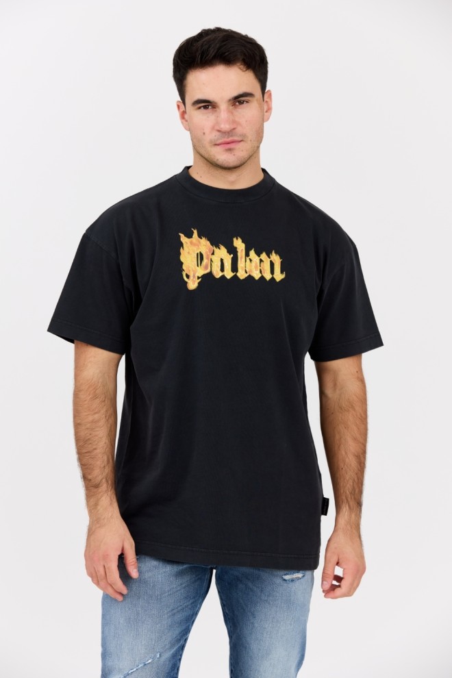 PALM ANGELS Black Men's Burning Logo Tee