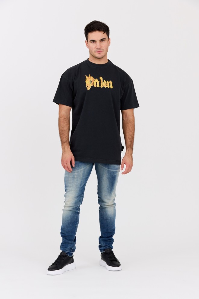 PALM ANGELS Black Men's Burning Logo Tee