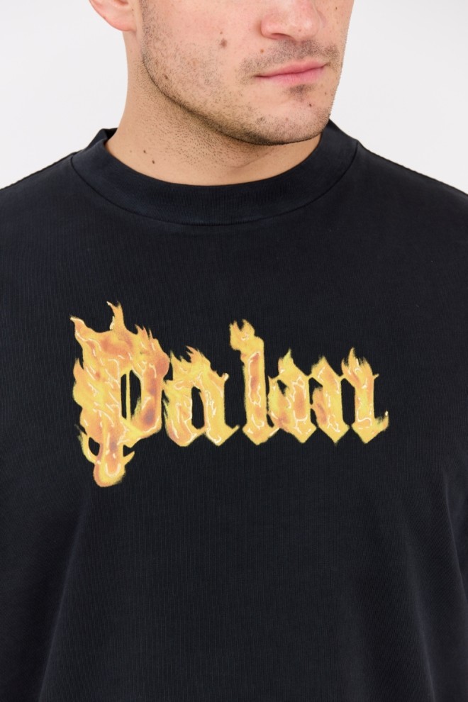 PALM ANGELS Black Men's Burning Logo Tee