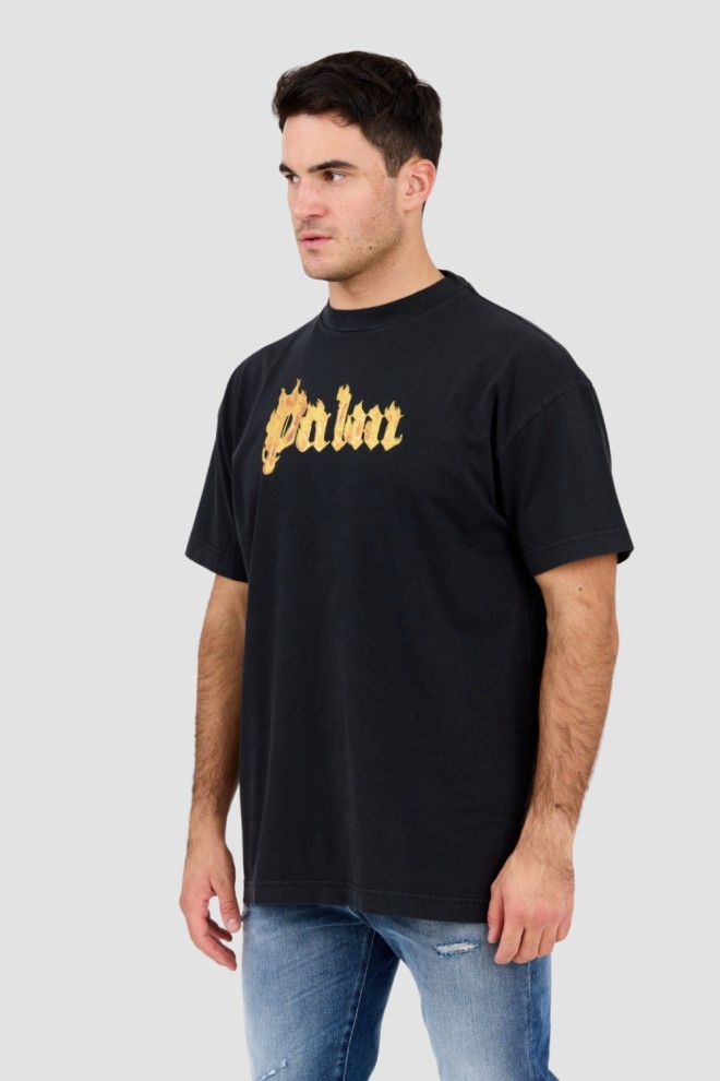 PALM ANGELS Black Men's Burning Logo Tee