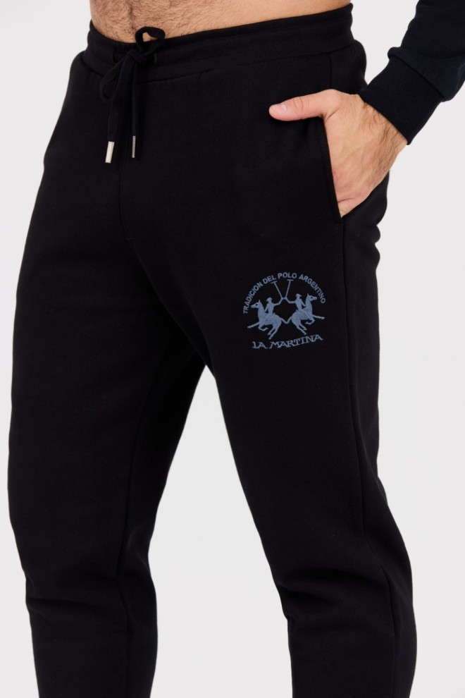 LA MARTINA Pantaloni de trening negri pentru bărbați cu logo mare