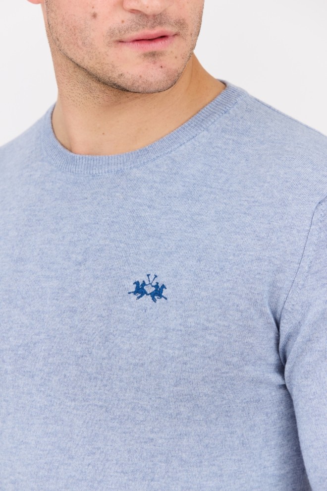 LA MARTINA Pulover albastru BASIC COTTON WOOL pentru bărbați