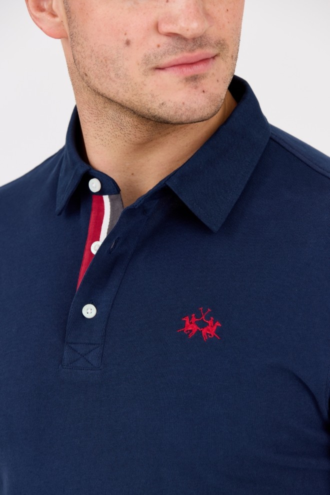 LA MARTINA Navy blue men's polo longsleeve HEAVY JERSEY