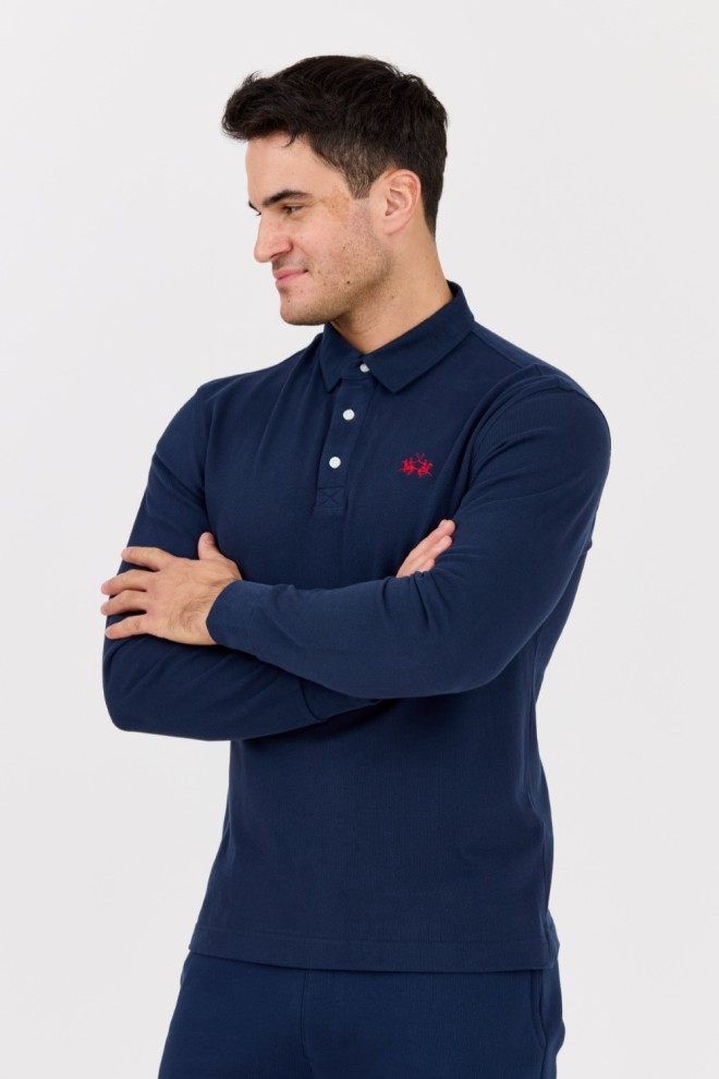 LA MARTINA Navy blue men's polo longsleeve HEAVY JERSEY