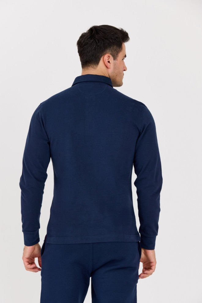 LA MARTINA Navy blue men's polo longsleeve HEAVY JERSEY