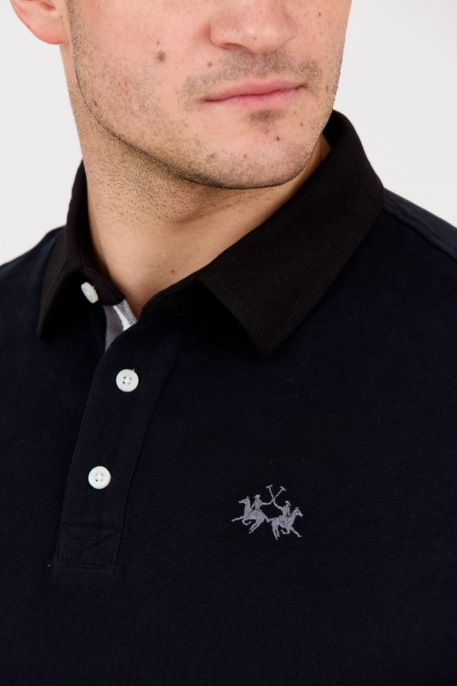 LA MARTINA Black men's polo longsleeve HEAVY JERSEY