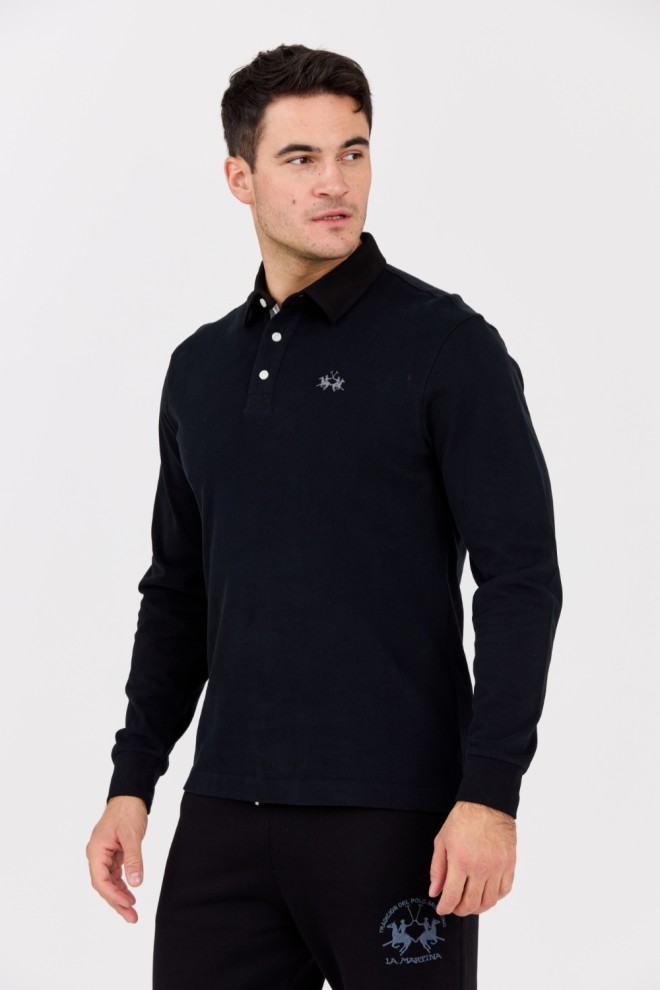 LA MARTINA Black men's polo longsleeve HEAVY JERSEY