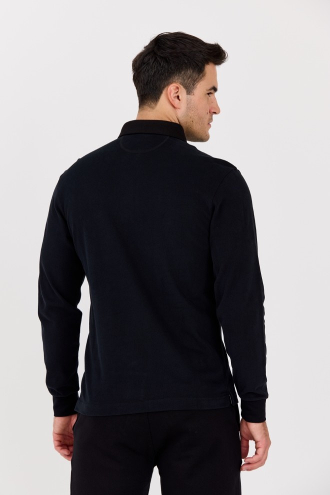 LA MARTINA Polo negru cu mânecă lungă pentru bărbați HEAVY JERSEY