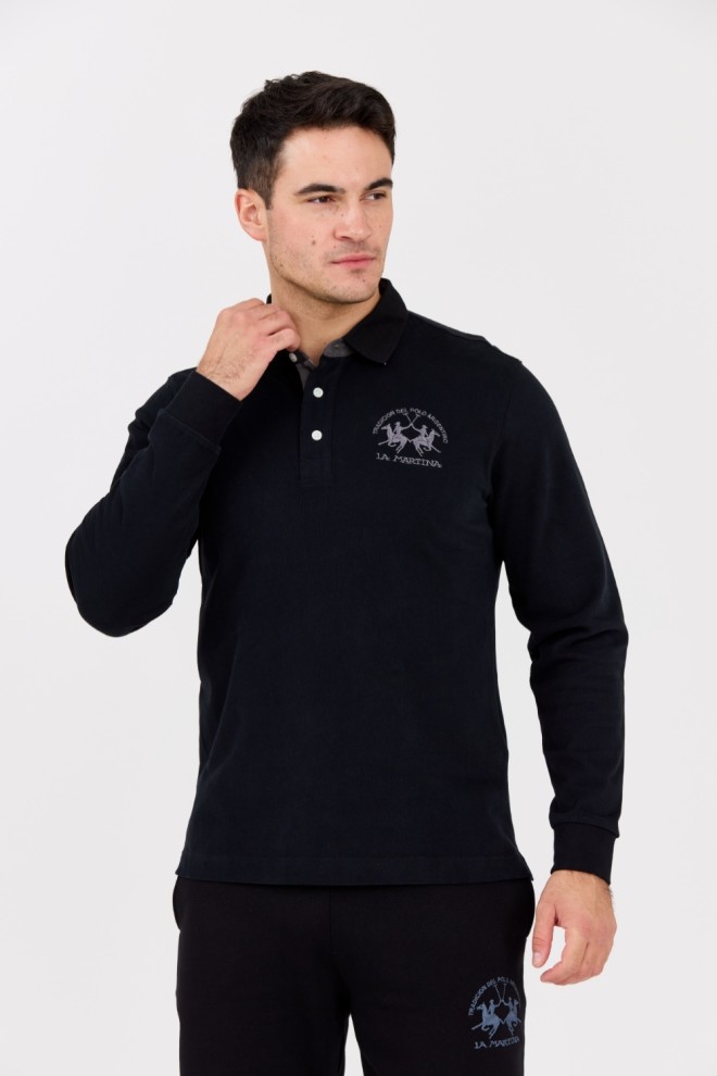 LA MARTINA Black men's polo longsleeve HEAVY JERSEY