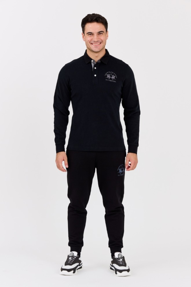 LA MARTINA Black men's polo longsleeve HEAVY JERSEY