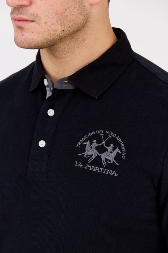 LA MARTINA Black men's polo longsleeve HEAVY JERSEY