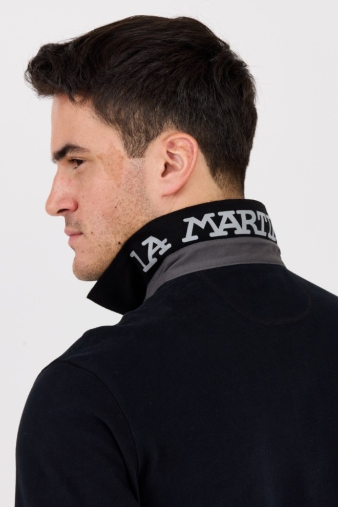 LA MARTINA Polo negru cu mânecă lungă pentru bărbați HEAVY JERSEY