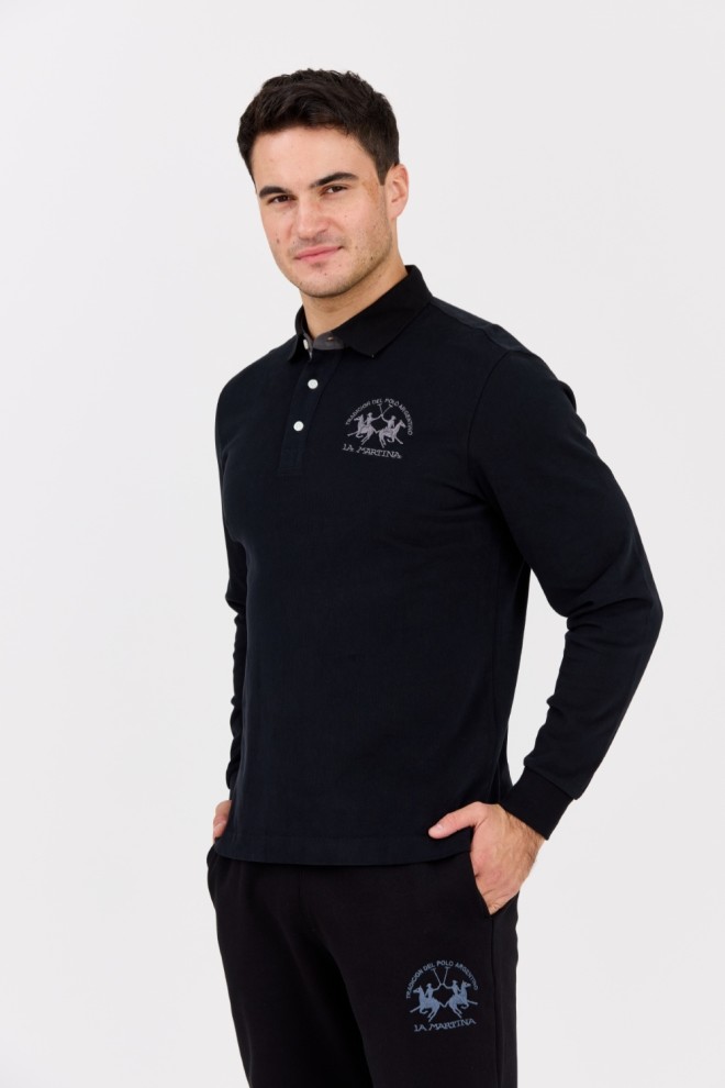 LA MARTINA Black men's polo longsleeve HEAVY JERSEY